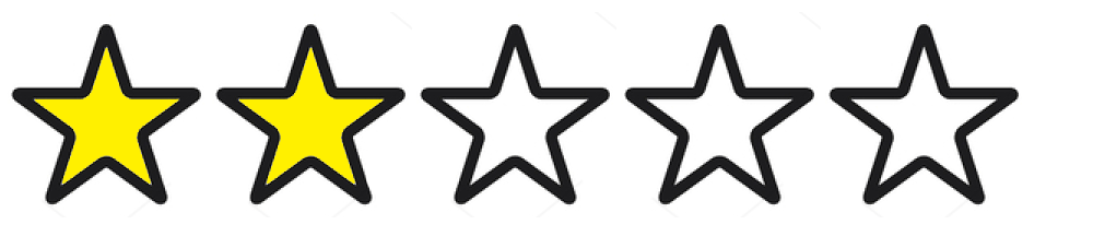5 stars with a black outline and a yellow fill on 2 and a white fill on 3.