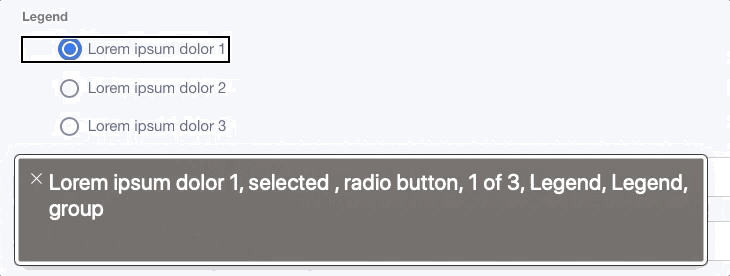 Screen Reader Example of radio buttons